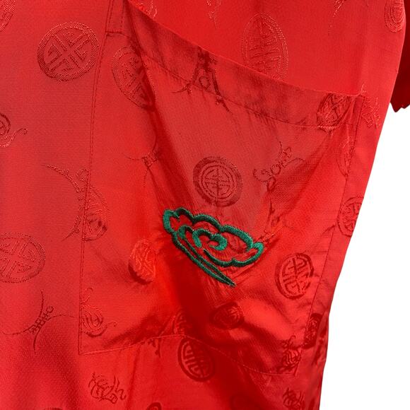 Vintage 70s Boho Red Silk Embroidered Dragon Unisex Kimono Robe Size M - Picture 9 of 15